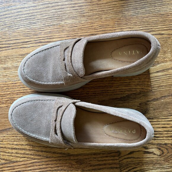 Portland Leather Patina Zoe Chunky Loafer Sz 8.5 Tan Suede Platform Lug Sole - Picture 8 of 8